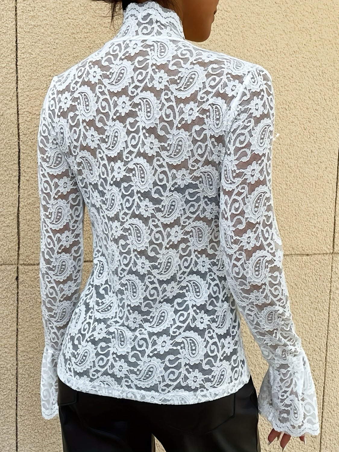 Women's Mock Neck Long Sleeve Lace Top