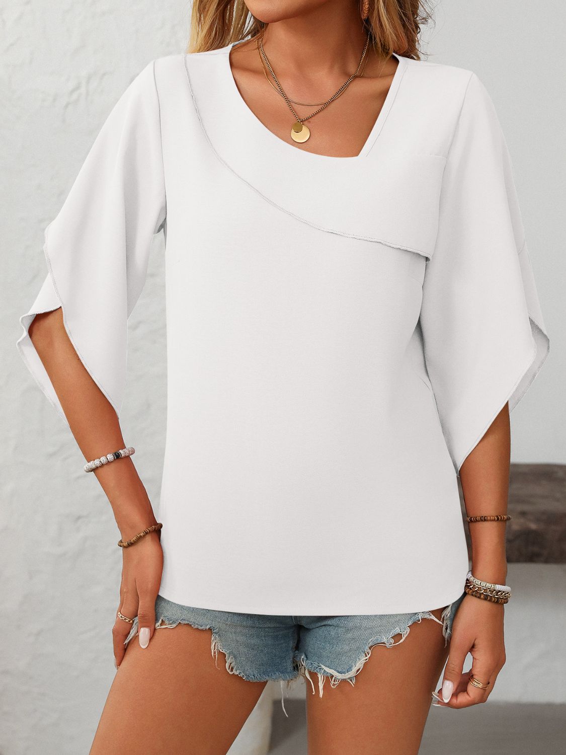 Women's Asymmetrical Neck Half Sleeve Top