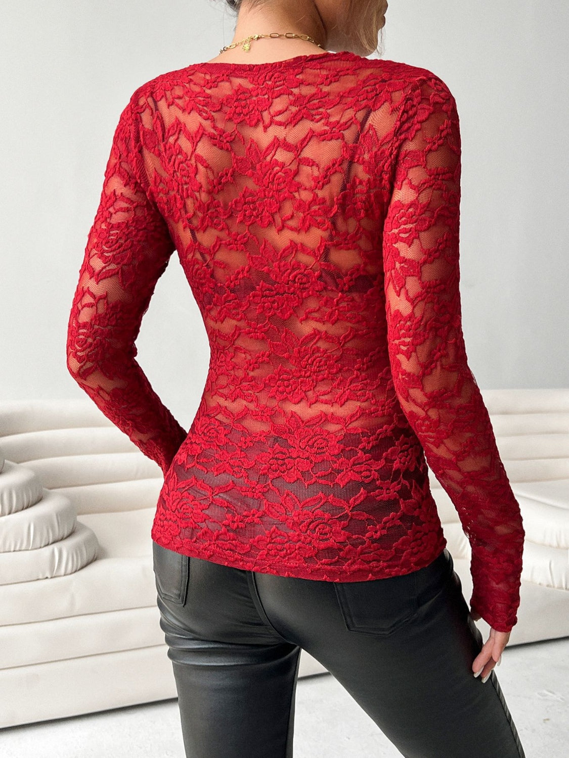 Women's V-Neck Long Sleeve Lace Top