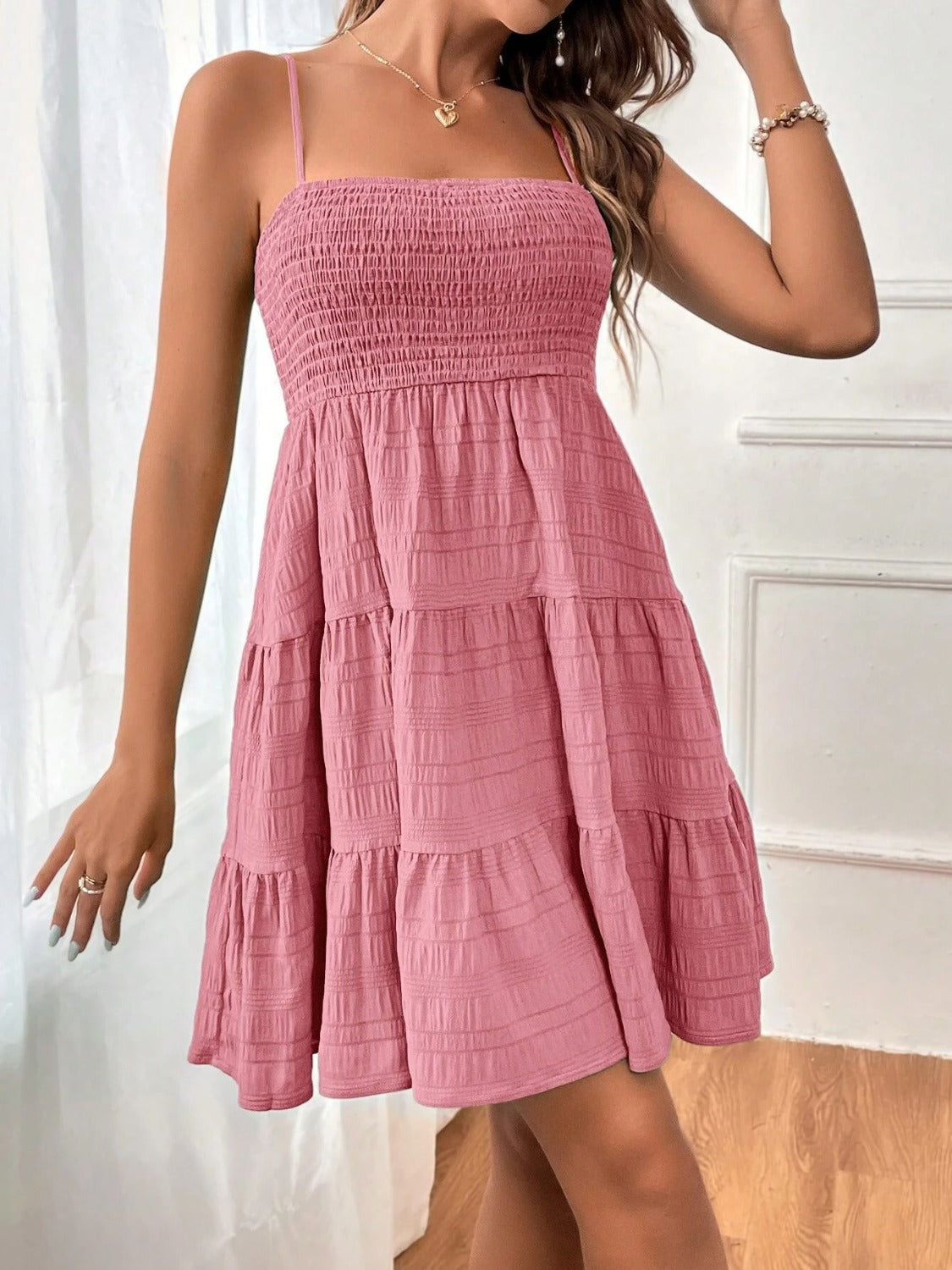 Tier Smocked Square Neck Cami Dress