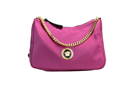 Versace Dahlia Nylon Medusa Pendant Shoulder Bag