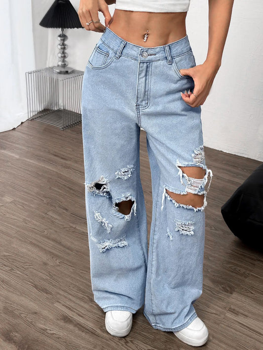 Women's Distressed Wide Leg Jeans