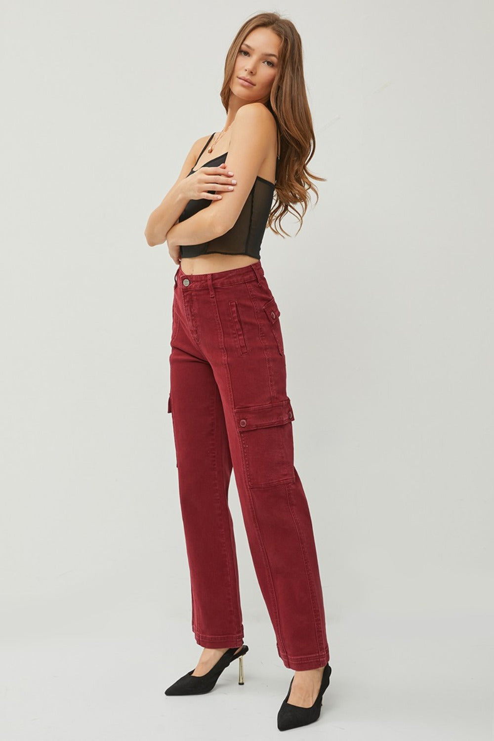 Women's High Rise Wide Leg Cargo Jeans