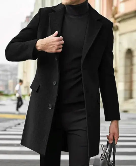 Men's Mid Length Woolen Coat