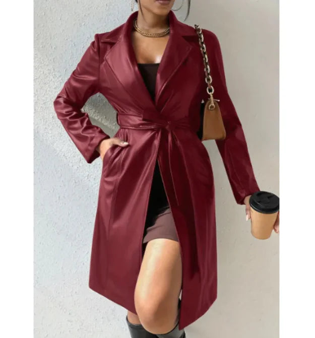 Women's Slim Fit Leather Trench Coat