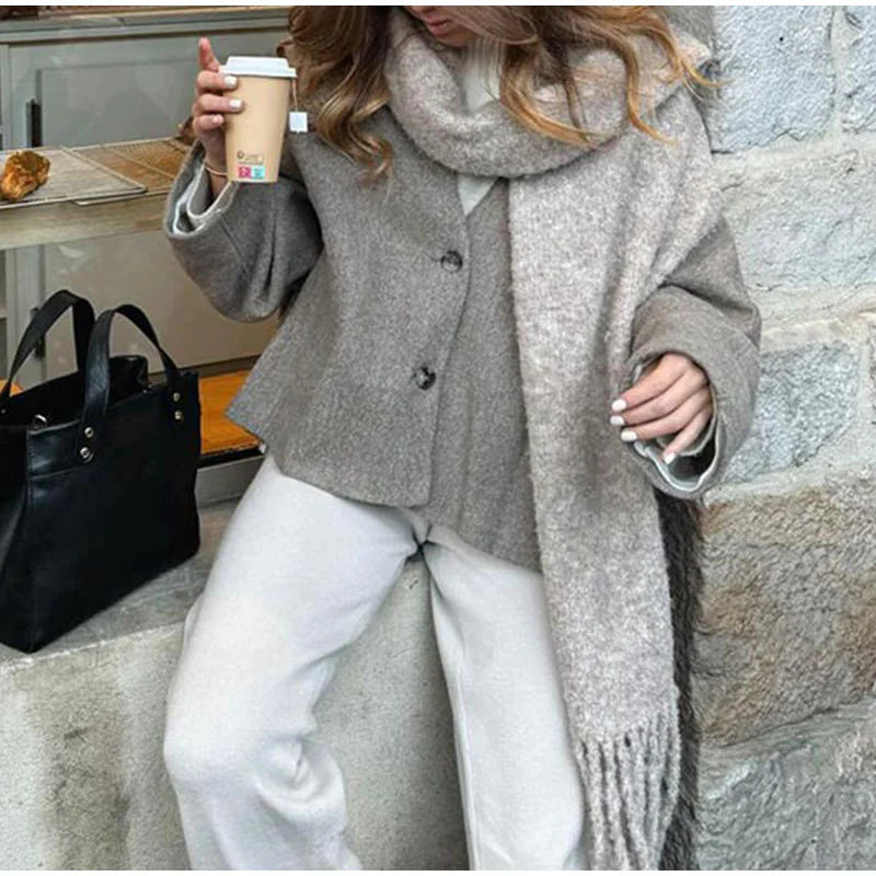 Women's V-Neck Long-Sleeve Button-Down Coat