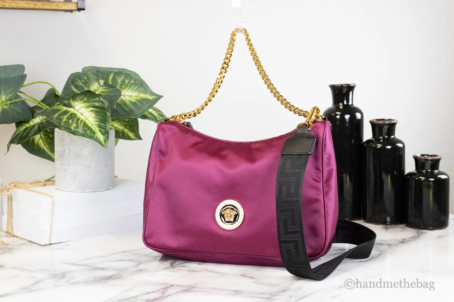 Versace Dahlia Nylon Medusa Pendant Shoulder Bag