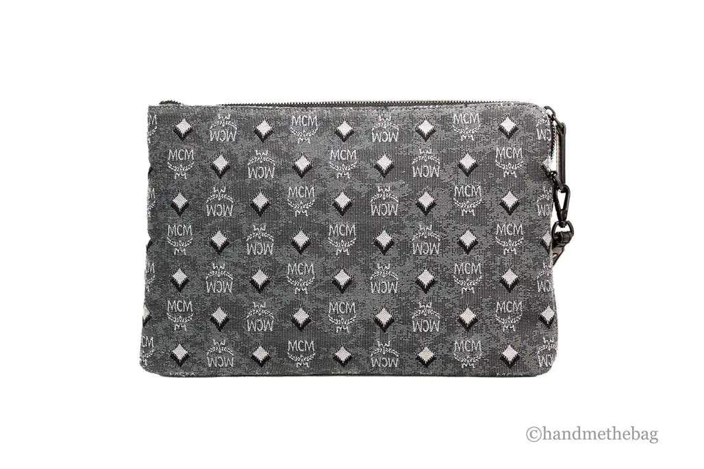 MCM Veritas Dark Grey Denim Monogram Clutch Pouch