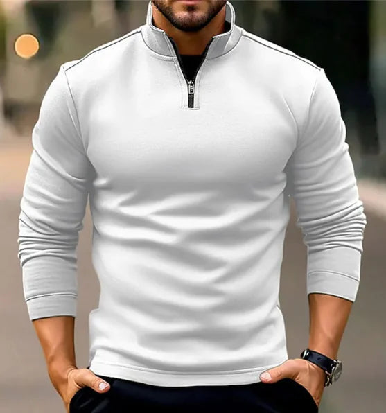 Men's Long-Seeve Zippered Polo Shirt