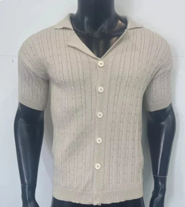 Men's Knitted Button Short-Sleeve Shirt