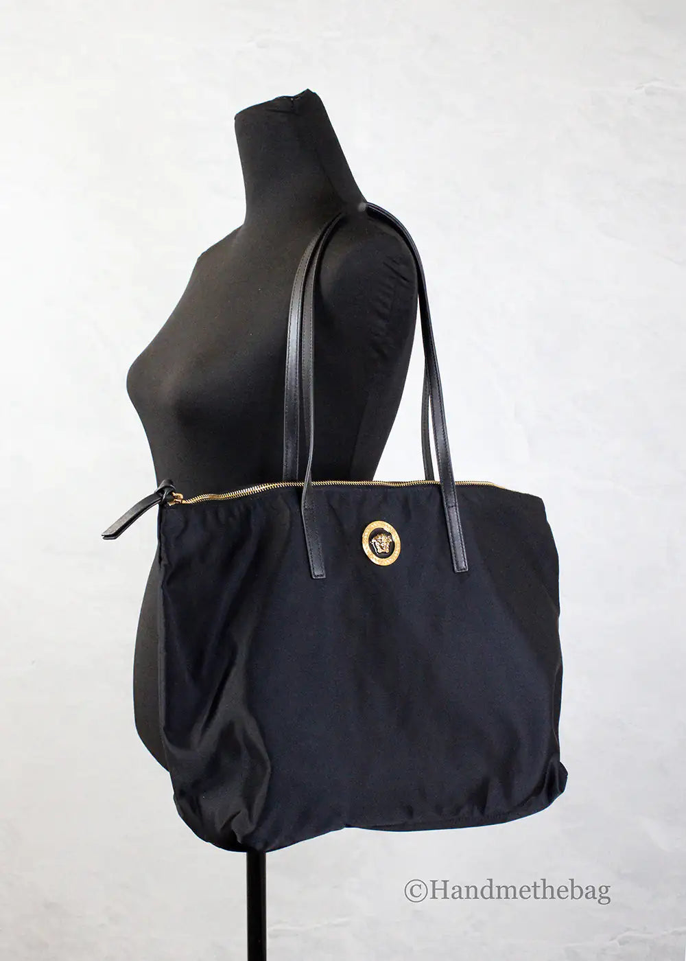 Versace Black Nylon La Medusa Pendant Tote Bag