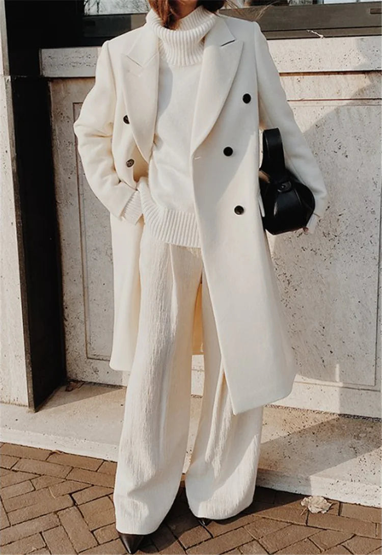 Women's Two-Tone Long Wool Coat