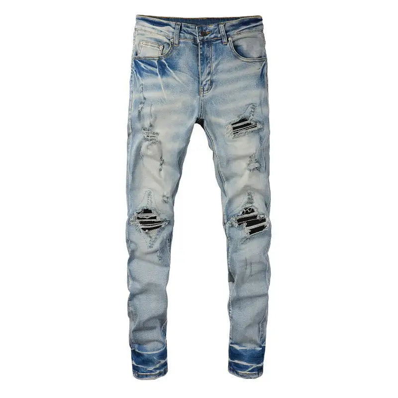 Men's Ripped Patchwork Denim Jeans