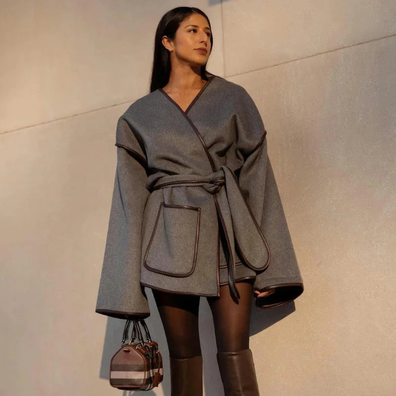 Women's Overlapping Tie Belt Coat