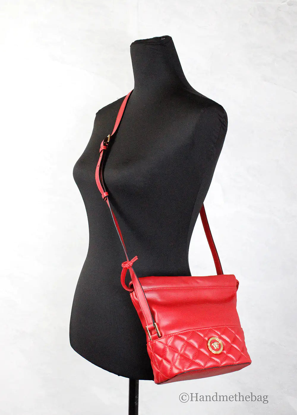 Versace Red Quilted Leather Drawstring Bucket Bag